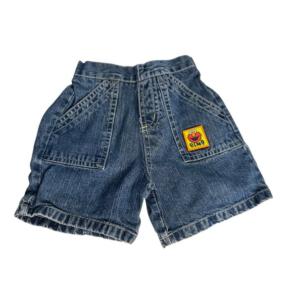 Vintage Sesame-Street Elmo Denim Shorts Toddler 18M Jean Shorts with Elmo Patch - Picture 1 of 7